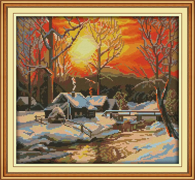 

Needlework,11/14ct DMC color Cross stitch,Set For Embroidery kit,Winter House Morning Landscape Pattern Cross-Stitch Wall Decor