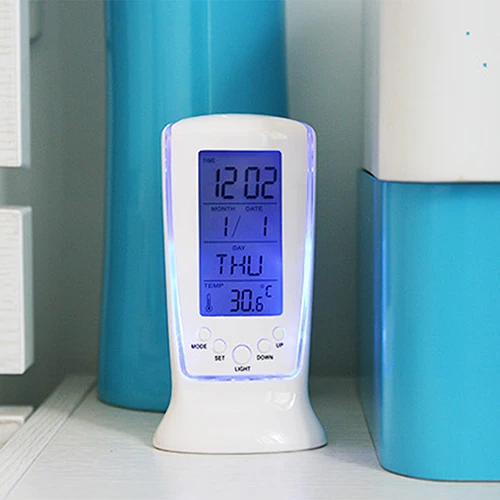 Светодиодный цифровой будильник с голубой подсветкой, электронный термометр с календарем, Подарочный светильник, Прямая поставка