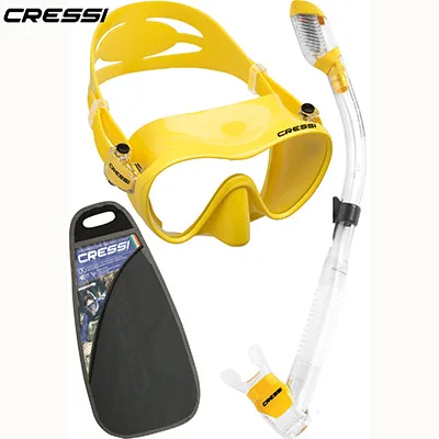 Cressi F1 сухой набор для подводного плавания Дайвинг маска сухая трубка бескаркасная блестящая силиконовая маска для подводного плавания набор для взрослых - Цвет: Yellow