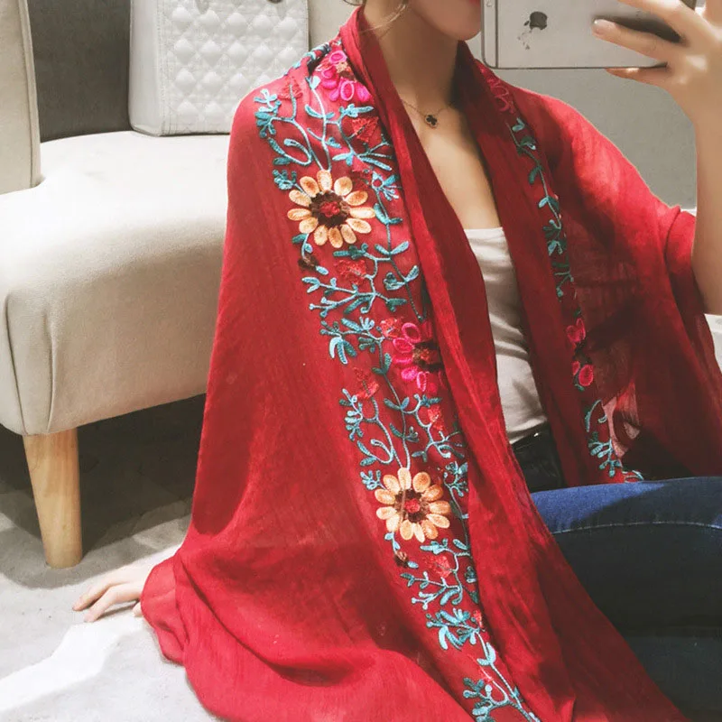 Big Size Scarf Women 190*80cm Cotton&Linen Scarf Fashion Warm Flowers