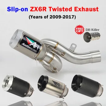 

ZX6R 636 Slip-On motorcycle exhaust muffler Austin racing twisted Whirl middle link pipe with for Kawasaki ZX6R 636 2009-2017