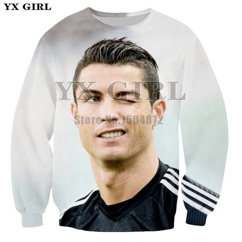 

YX Girl 2018 Fashion Mens Sweatshirt 3d Print Cristiano Ronaldo Sweatshirts Long Sleeve Pullover Men Women Autumn Tracksuit