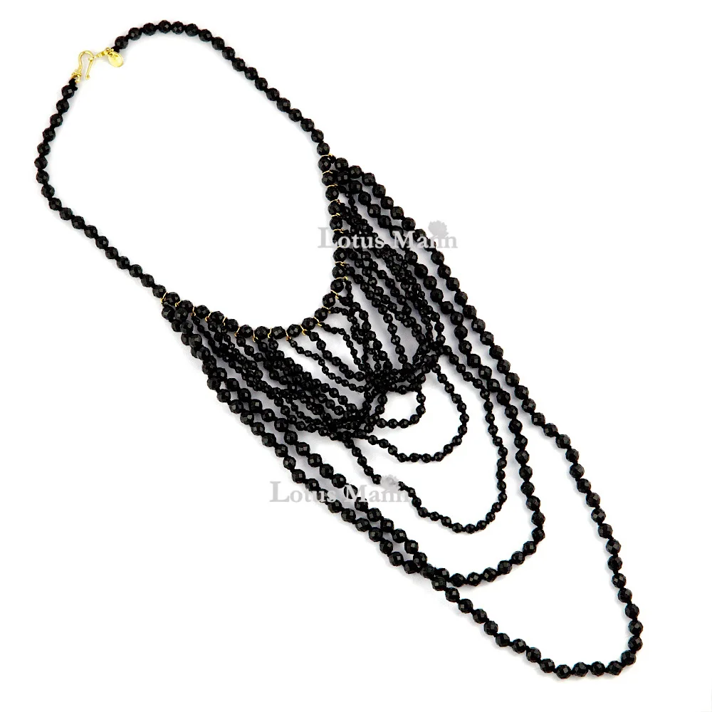 

Lotus mann onyx necklace multi-layered necklace fashion 925 sterling silver 495