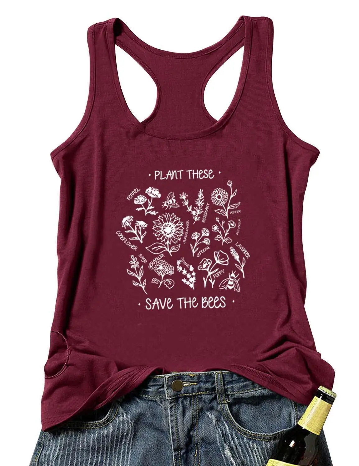 

Vest PLANTS THESE AND THE BEES SAVED Letter and Graphic Print Women's Tank Top Summer Funny Casual Sleeveless Tee Bee Lover Gift