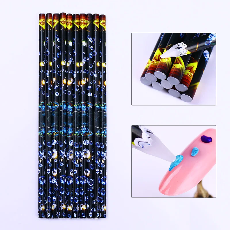 

10Pcs White Wax Pen Rhinestones Studs Gems Decoration Pencil Picker Easily Picking Wooden Nail Art Manicure Tools