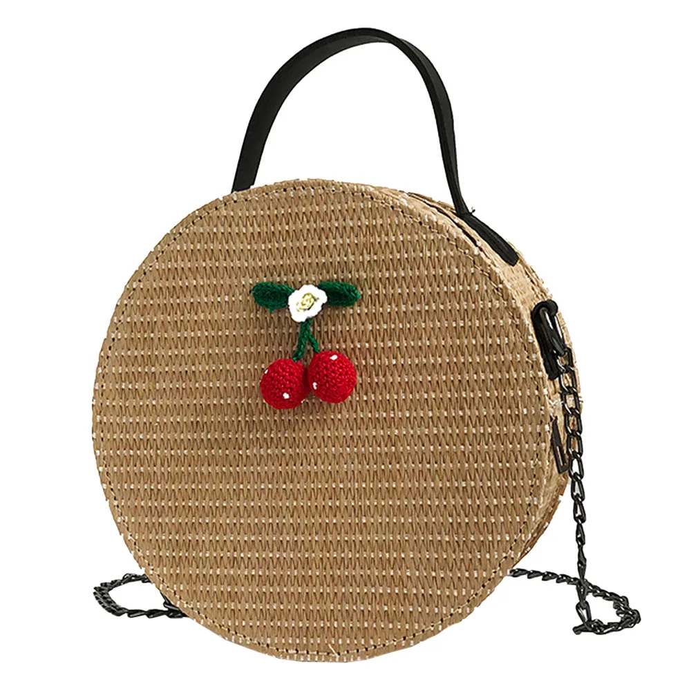 

Vintage Round Straw Bags Women Summer Rattan Bag Handmade Woven Beach Cross Body Bag Circle Round Tote Bohemia Handbag Bali
