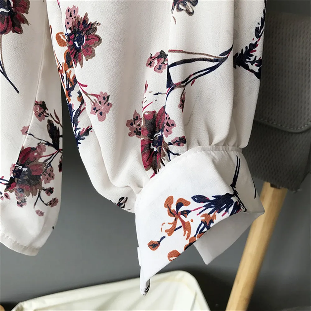 High quality Casual Chiffon Floral Women blouse shirt oversize Long sleeve Loose shirt office wear Flower tops Blusas Camisas (7)