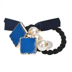 Kai yunly 1 шт. лук квадратный жемчужный обруч веревка кольцо галстук резинка для волос для хвоста держатель синий Авг 24