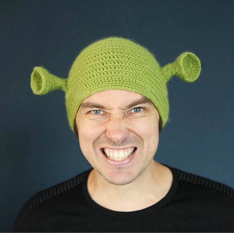 Крутая шерстяная шапка зеленая с двумя ушами для Хэллоуина|funny cartoon hats|funny knittingfunny
