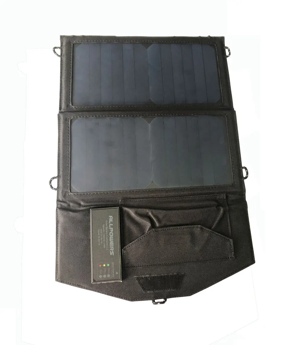 Foldable 14W Solar Cells Charger Circuit board Built-in 1400mah battery input output Portable Solar Panels for Smartphones