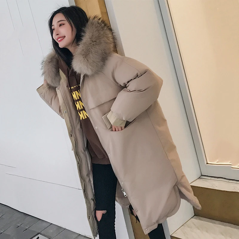 30 Degree Women Winter Coat Thick Warm Ladies Down Jacket Parkas Duck Cotton Large Real Fur Collar Long Female Overcoat