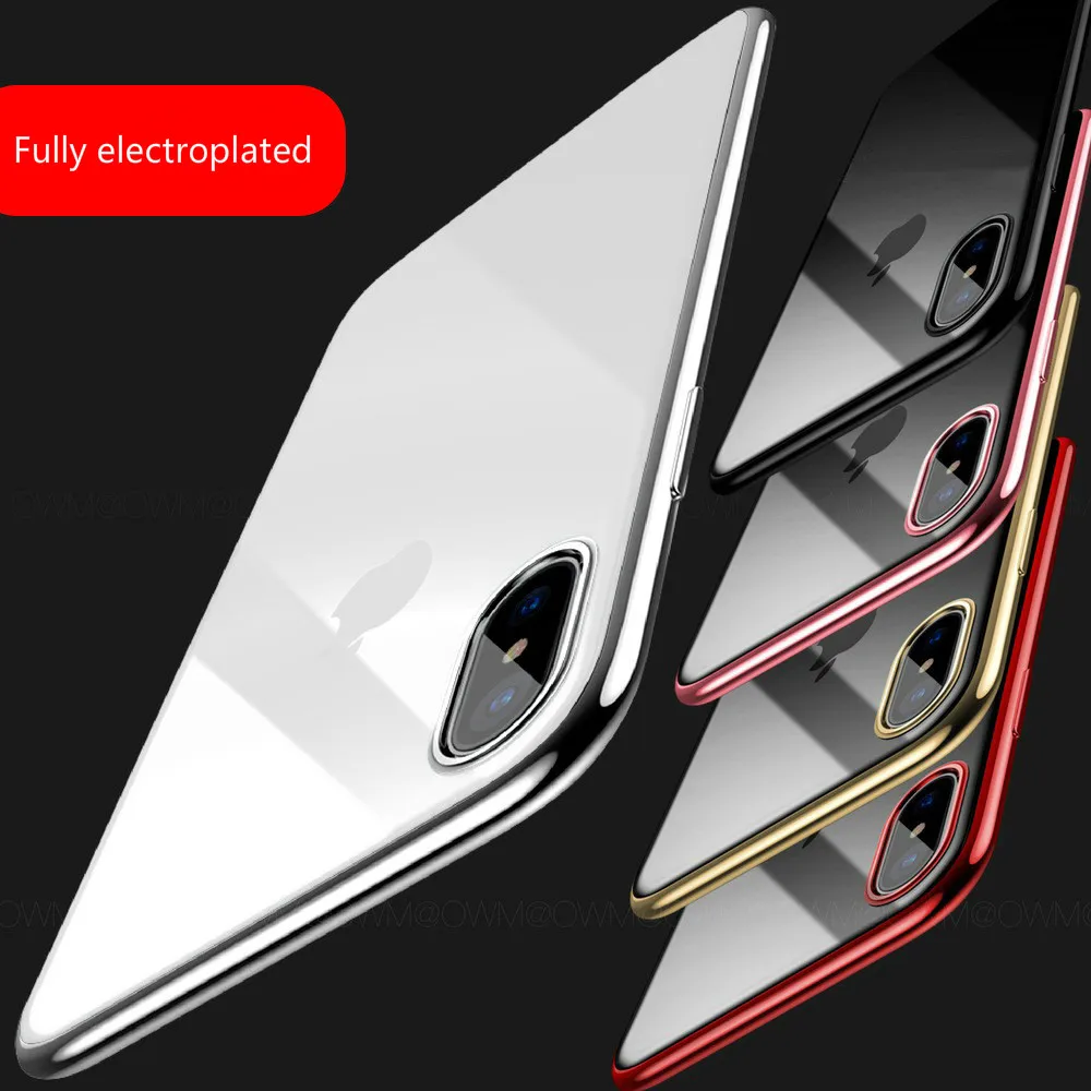 

Phone Case Transparent Full plating Business Phone Case for iPhoneX XR XS Transparent Protection Soft Case for iPhone7 8 6 6S