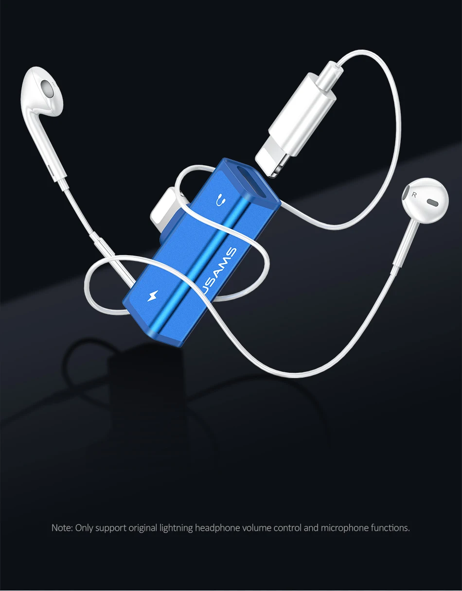 USAMS аудио Aux адаптер для Lightning сплиттер конвертер Наушники разъем для наушников OTG кабель для iPhone Xs Max Xr X 8 7 6s 6
