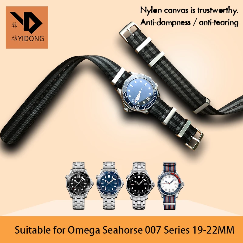 

19/20/21/22mm Nylon Canves Watch Strap Upgrade Buckle Customized Style Suitable for Omega Seahorse 007 Series Watch Accessories