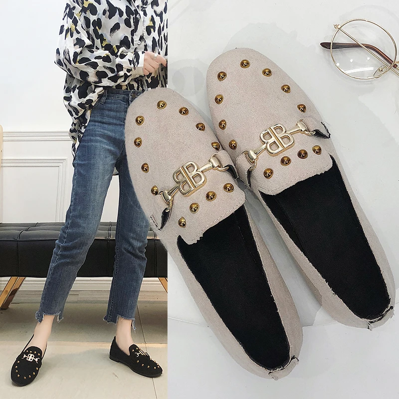 Simples Corée Bout Mocassins Khaki Carré Vantage Femmes Dames Fond Style Automne apricot Ballerines Suede black Mode Appartements Mou Chaussures fnxq8fr