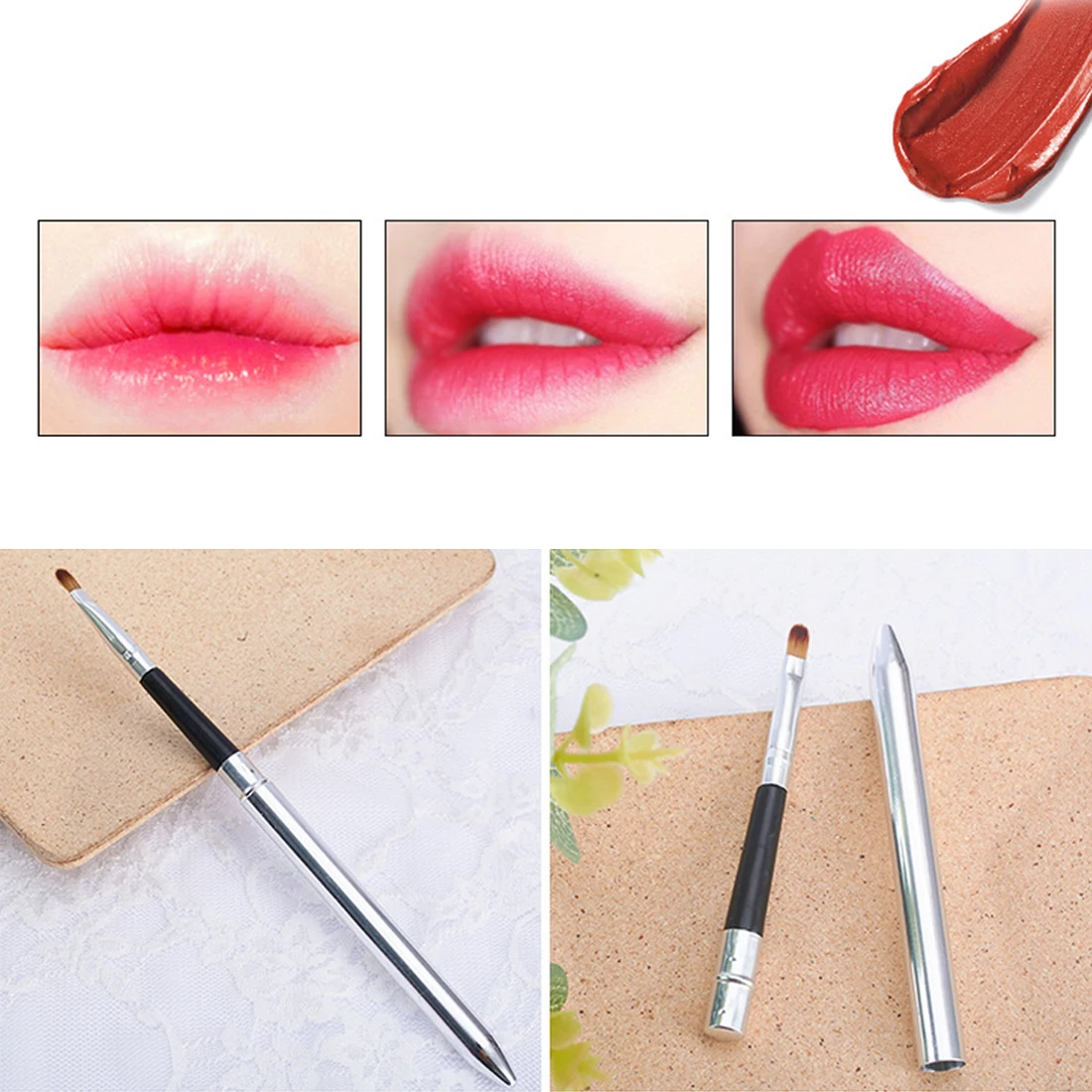 

Portable Double Head Retractable Lip Brush Lip Gloss Eyeliner Aluminum Tube Fiber Makeup Lipstick Brush Beauty Makeup Tool