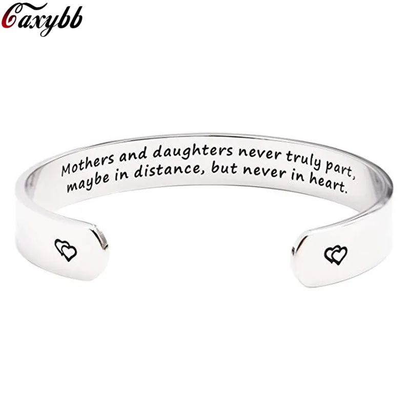 

Stainless Steel Cuff Bangle Bracelet Love Family Jewelry Mothers and Daughters Never Truly Part, maybe in distance Gift for Mom