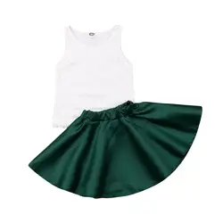 Новорожденный Одежда для детей; малышей; девочек цветочные топы жилет без рукавов + зеленая юбка модное платье для вечеринки, комплекты