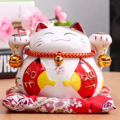 4,5 дюймовая керамическая копилка Maneki Neko Lucky Cat домашний декор фарфоровые декоративные украшения Рождественский подарок Удача кошка копилка ремесло - Цвет: Белый