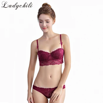 

Ladychili Wome Intimate Sexy French Lace Embroidery Thin Lined Half Cup Ensemble Lingerie Set Wide Bra Underwear Lingerie N361