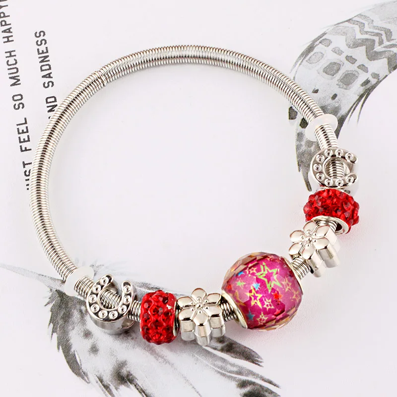 

Murano Suitable for ladies bracelet resin rhinestone ribbon colored glass large hole European diy jewelry beads charm Bangles