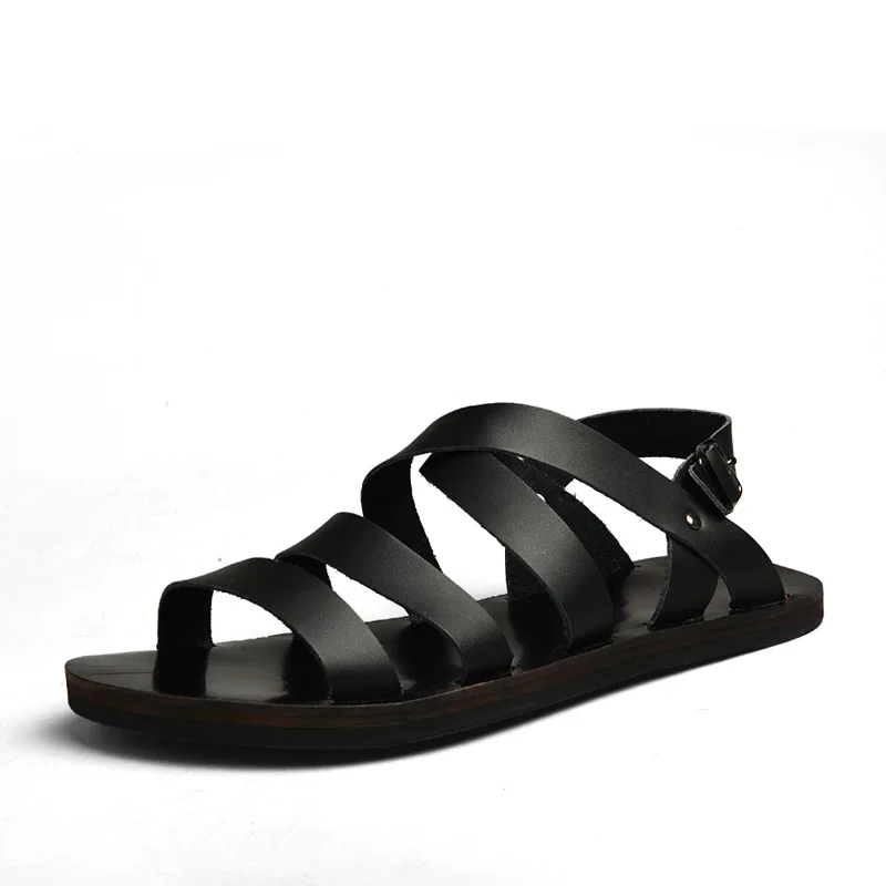 

Genuine Leather Men's Sandals 2017 Summer New Cowhide Mens Sandals Buckle Real Leather Casual Shoes
