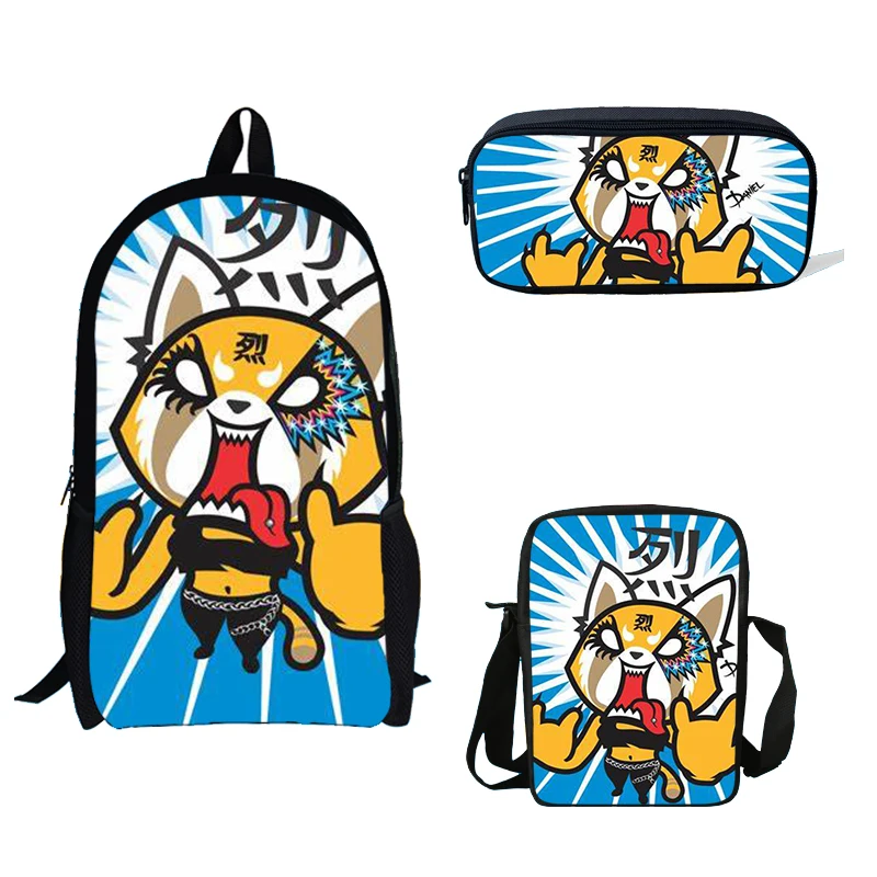 

3PCS/Set School Bag Cartoon Aggretsuko Print Backpacks Children Bookbag Teenage Mochila Shoulder Set Pencil Bag Boys Mochilia