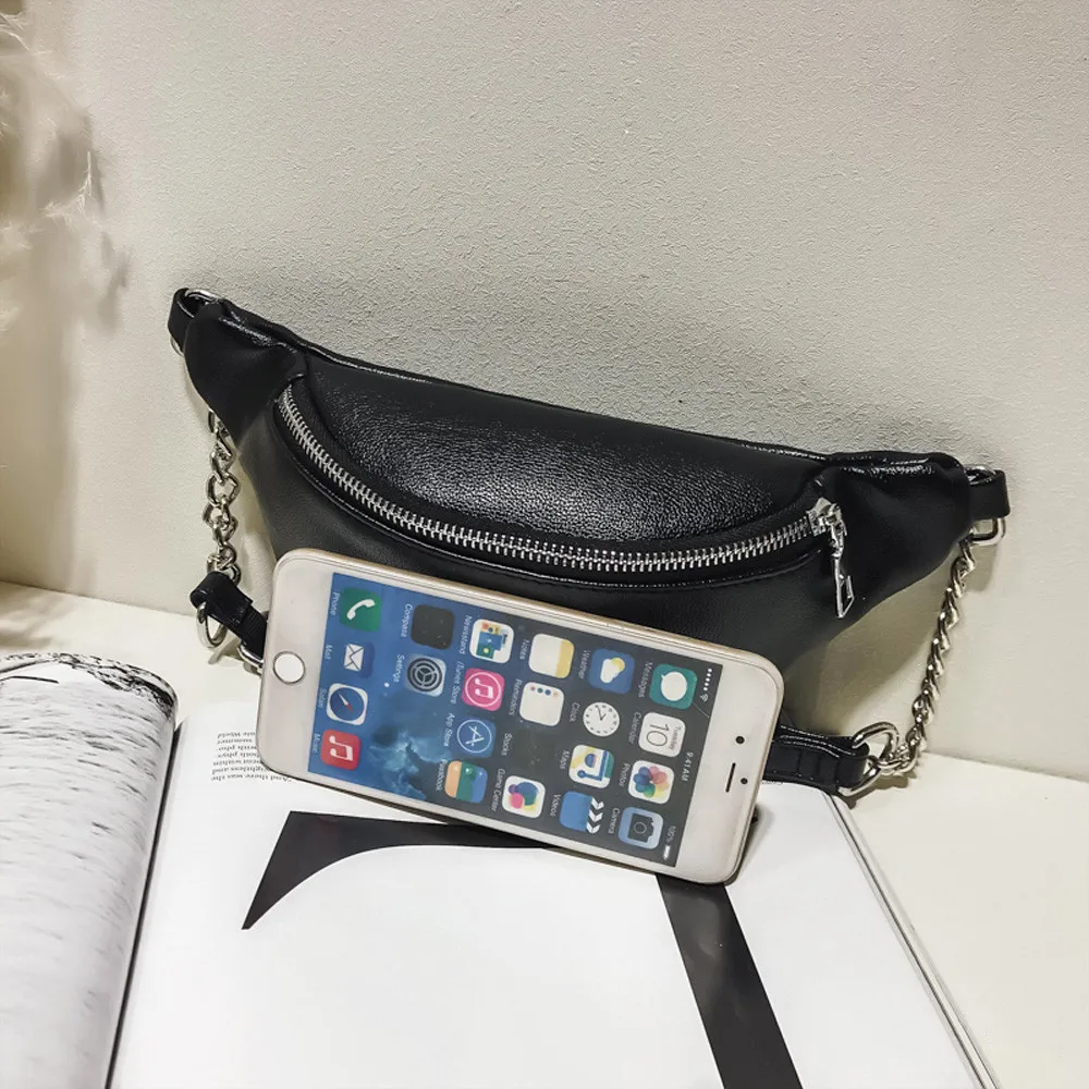 Womens Waist Bag Fanny Pack PU Bag Belt Purse Small Purse Phone Key Pouch White Black Waist Packs