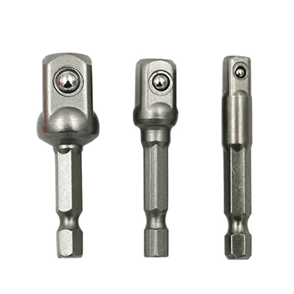 

3Pcs Socket Adapter Driver Hex Shank to 1/4" 3/8" 1/2" Extension Drill Bits Bar Hex Bit Set Chrome Vanadium Steel Power Tools
