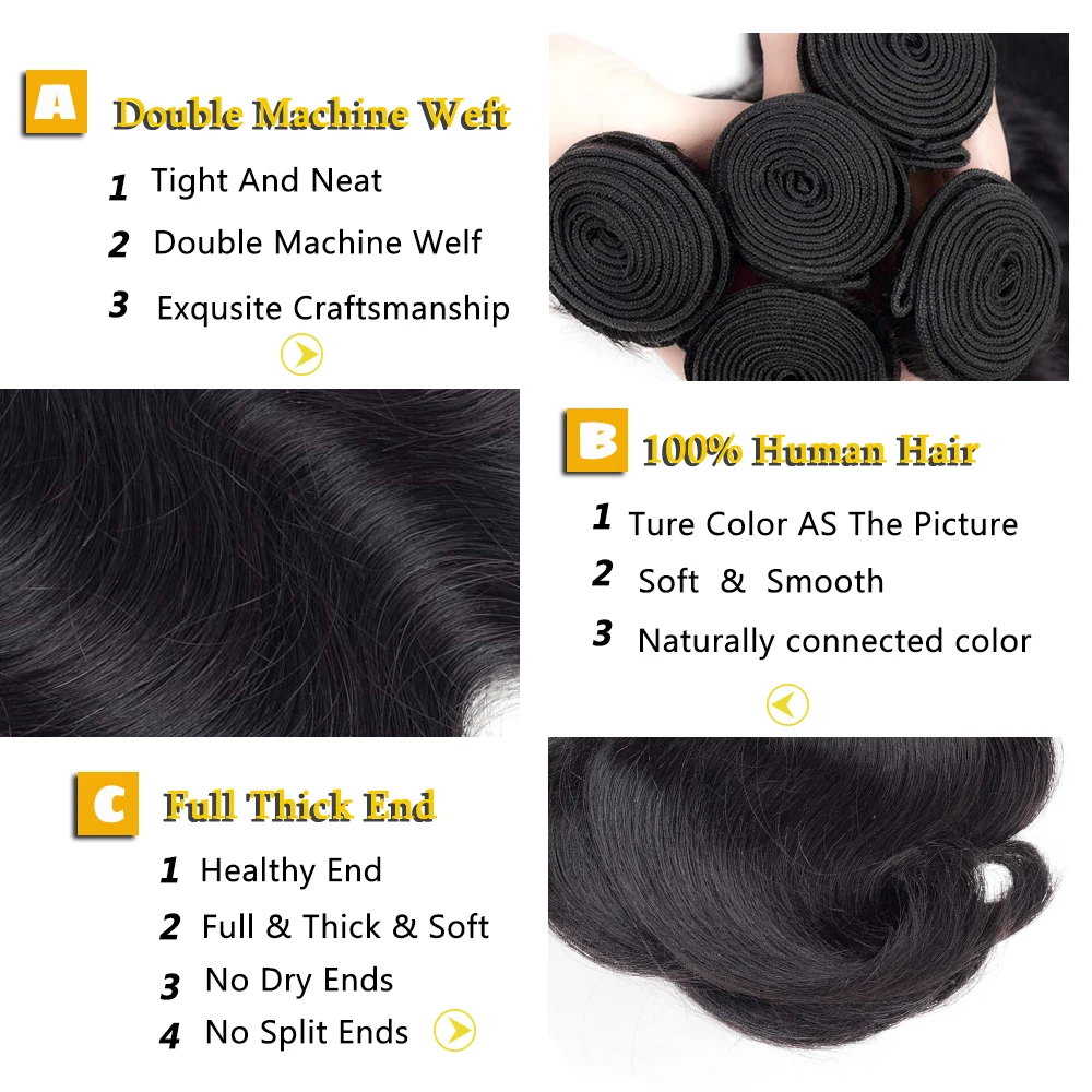 Uneed Hair Brazilian Body Wave Hair Extensions 100% Remy Human Hair Weave Bundles Natural Color Free Shipping Buy 3 or 4 bundles