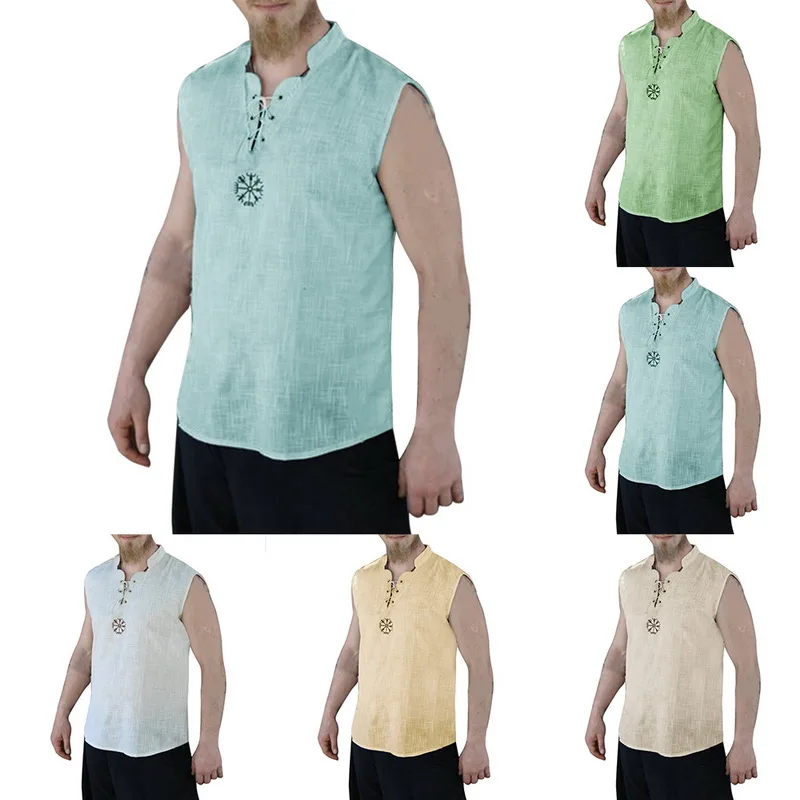 

Summer Vintage Linen Tank Top Men Casual Sleeveless Ropa Hombre Button O Neck Normcore Tee Tops Loose Singlet Mens Clothing