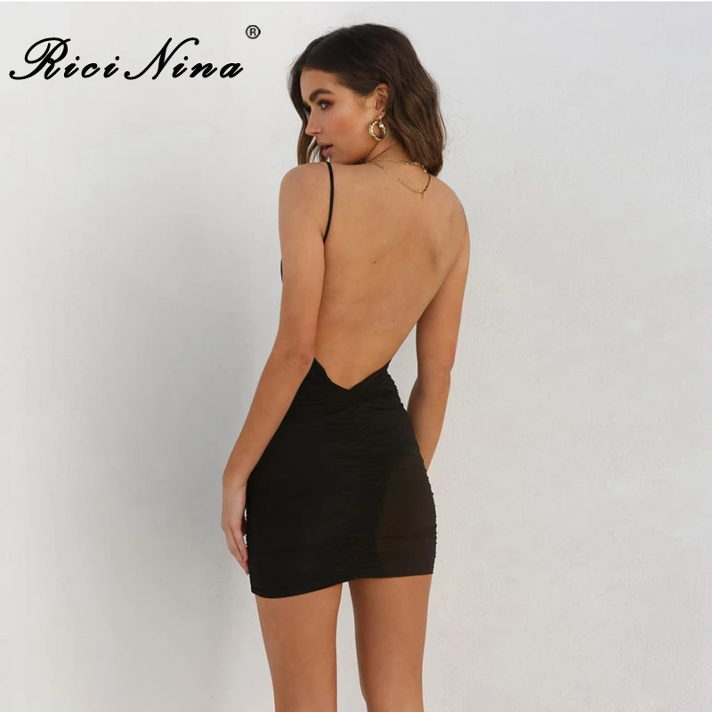 RICININA 2019 Woman Dress Ladies V-Neck Spaghetti Strap Sleeveless Backless Short Dress Woman Summer Party Slim Dresses Vestidos