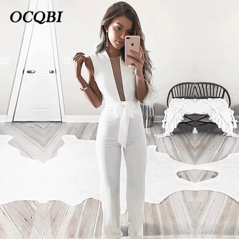 

Plus Size 2018 Casual Hot Sexy Fashion Rompers Womens Jumpsuit Summer OL Mesh Jumpsuit