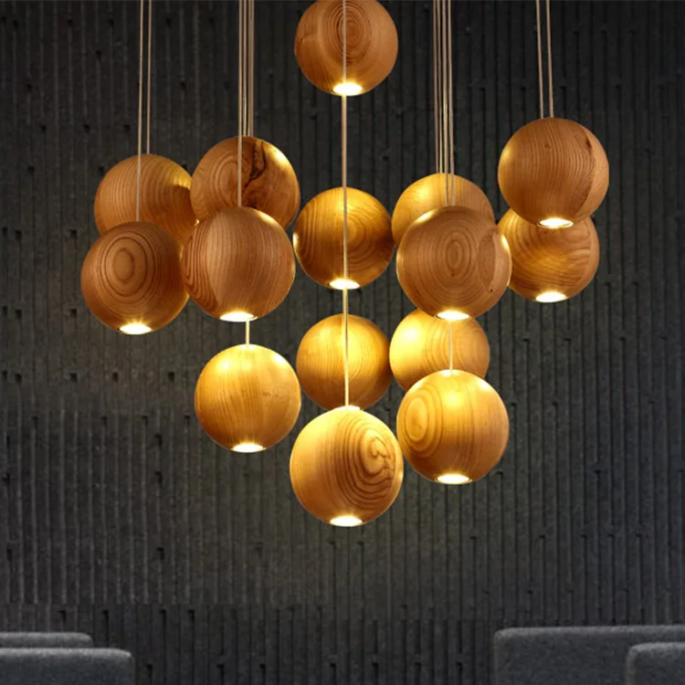 الحديثة خشبية مصباح الخشب الثريا الكرة مصباح ليد شجرة مصابيح الإضاءة الصينية اليابانية الثريات طاولة طعام الشمال تركيبات