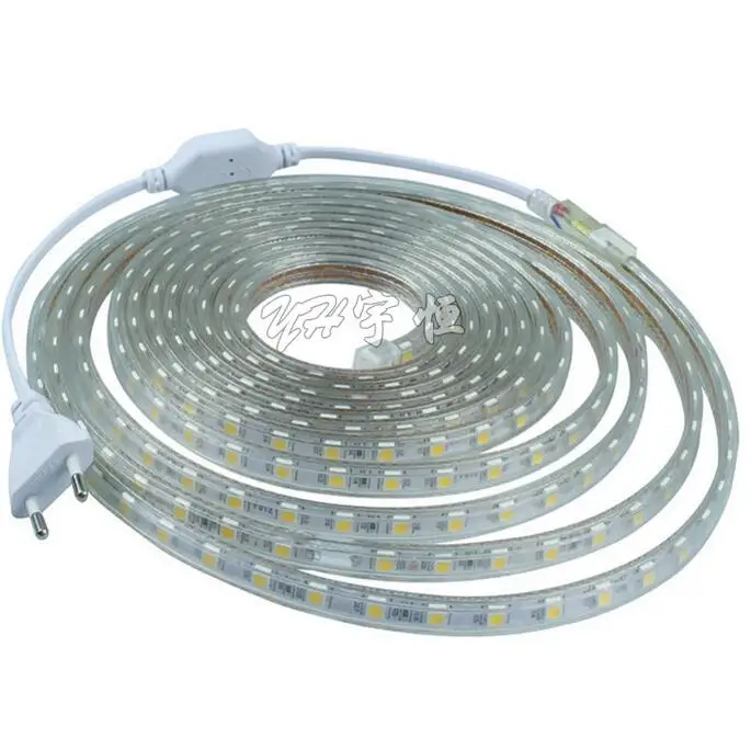 cheap AC220V LED Strip Light SMD 5050 60leds m IP67 Waterproof flexible led tape with ON OFF switch 1M 2M 3 4 5 6 7 8 9 10M
