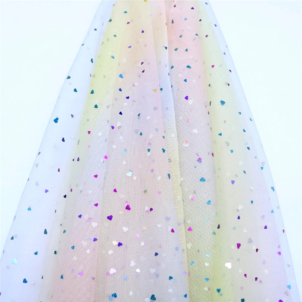 5m/lot 1.5m Width Rainbow Moon&star&love Heart Mesh Fabric Gauze Tulle Tissue Kids Tutu Dress Fabric DIY Sewing Accessories