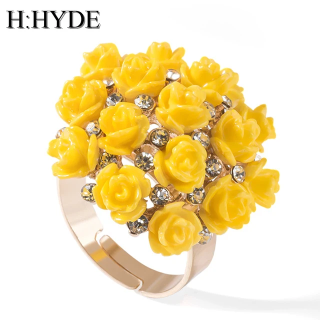 H:HYDE High Quality Hot Sale Blooming Enamel Flower Rings Bridal Engagement Ring H:HYDE High Quality Hot Sale Blooming Enamel Flower Rings Bridal Engagement Ring
