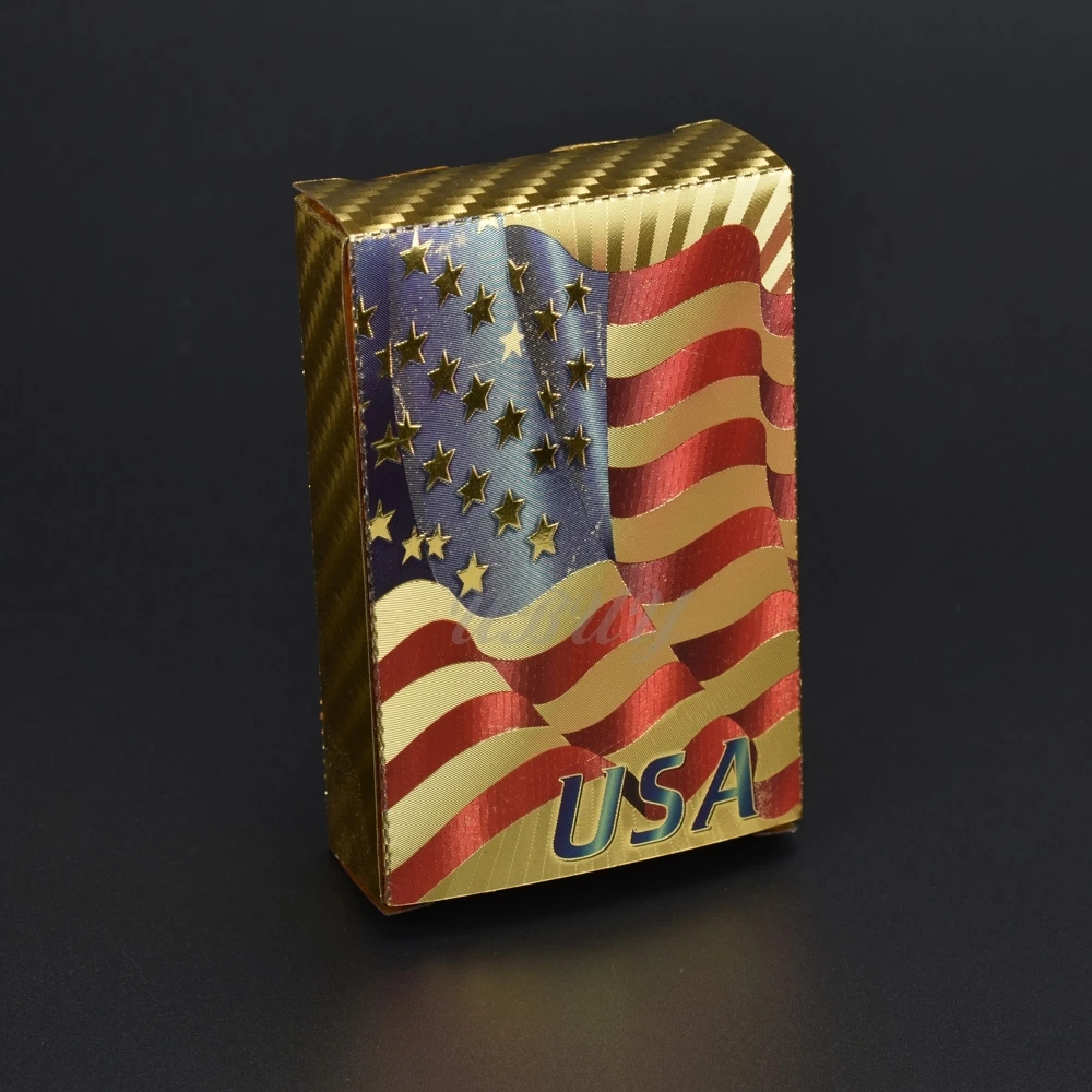 

Colorful American flag fluttering Gold Silver Foil Playing Cards Plastic Waterproof Cards For Collection Gift