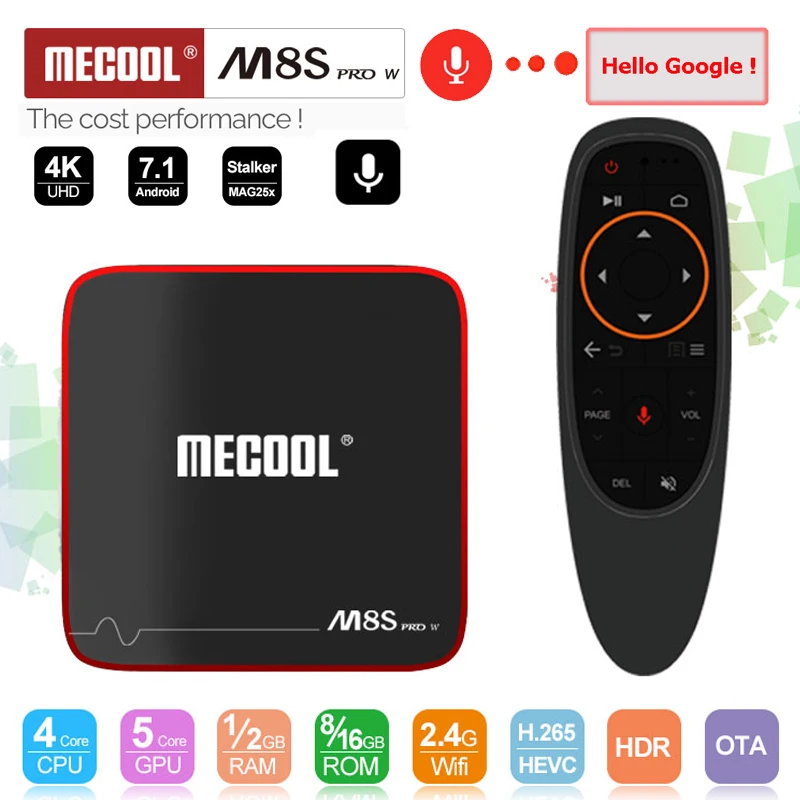 MECOOL M8S PRO W 2 4G Голосовое управление Android 7 1 ТВ приставка Amlogic S905W четырехъядерный