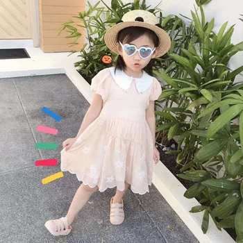 

Summer Dress For Girls 2-8T lovely Soft chiffon high quality Star pattern embroidered dress sweet kids clothes 2019 new design