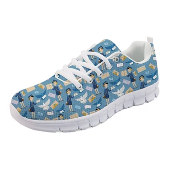 

NOISYDESIGNS Cartoon Postwoman Printed Women Casual flat Shoes Cute Women's Light Mesh Sneakers Zapatos for Female Spring Shoes