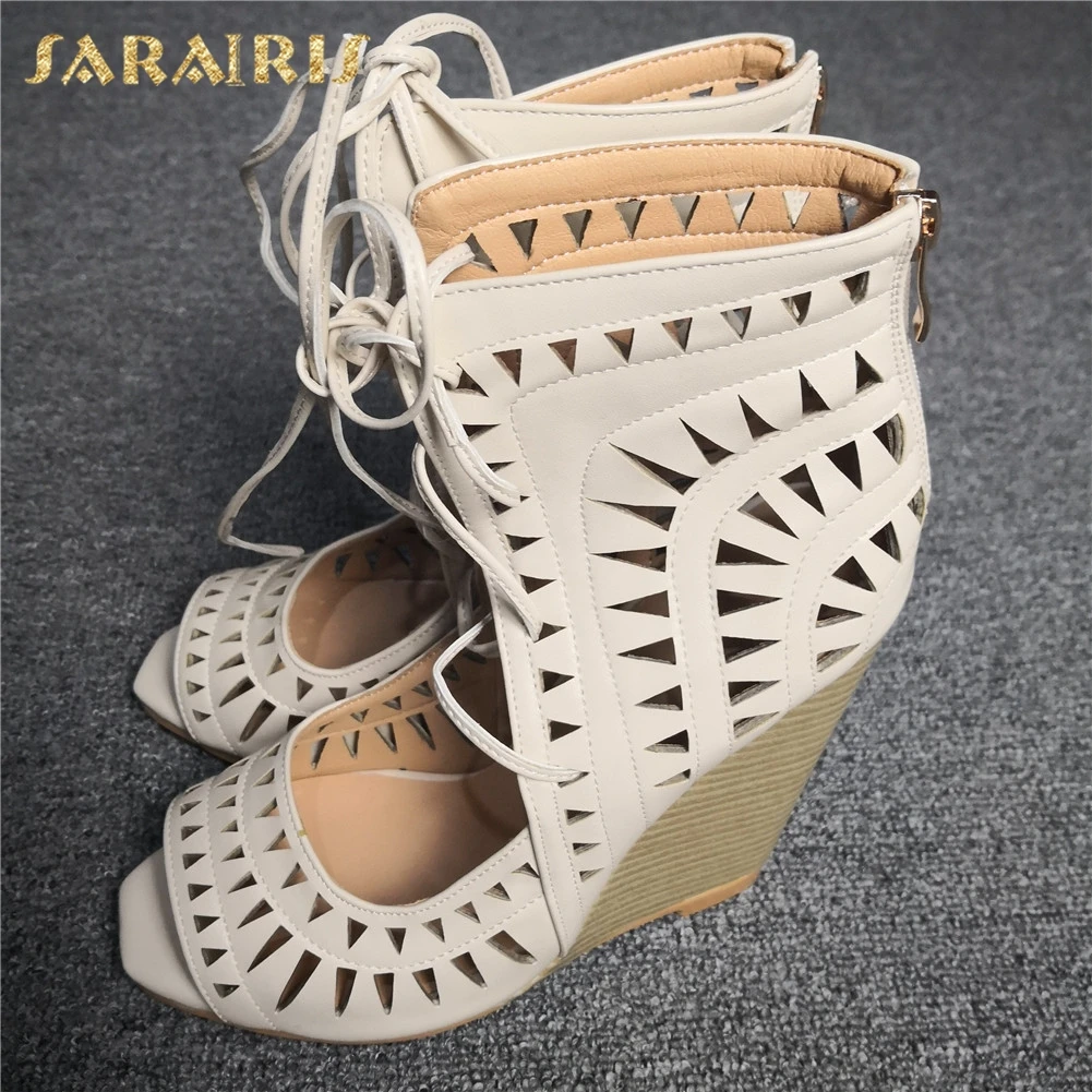 

Luxury Brand large Size 47 Sexy High Heels Women Shoes Sandals Hollow Leisure Lady Summer Party Shoelaces Wedges Shoes Woman