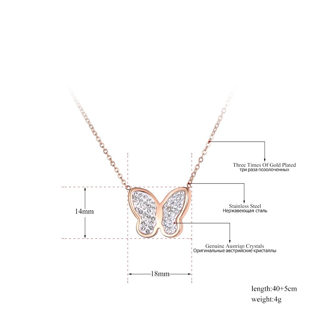 Lokaer глина ААА Стразы нержавеющая сталь цепи кулон цепочки и ожерелья бабочка из розового золота колье s для женщин обувь девочек N19047