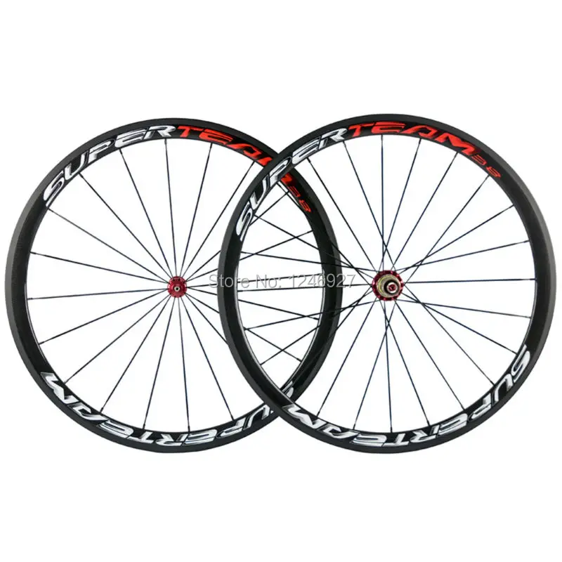 Excellent Full Carbon Fiber 38mm Clincher Carbon Wheels Superteam Carbon Wheelset With Powerway R36 Red Hub 0