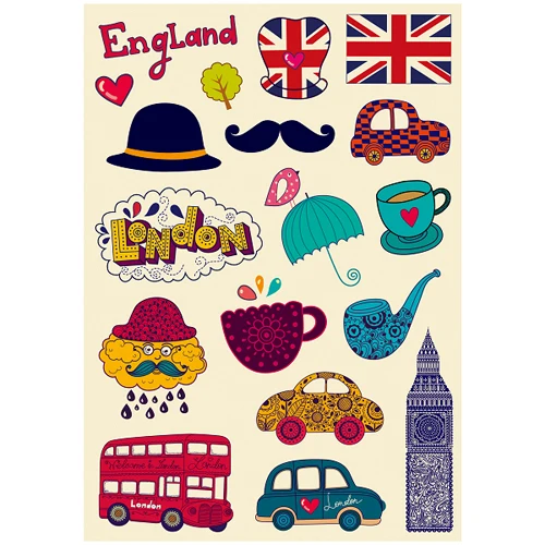 18x Sticker Vintage London Lovely A4 Size Phone iPad Tablet Laptop Luggage Skateboard Bicycle Motorcycle Auto Car Styling Decal