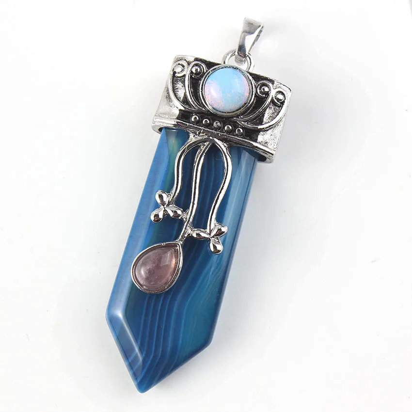 Natural Gnergy Gemstone~ Silver Plated Natural Purple Amethysts Crystal Rose Pink Quartz With Flower Sword Pendant Labradorite Jewelry 22 AA00201027110a