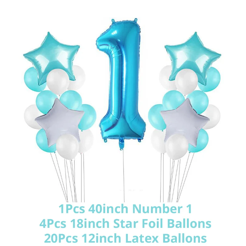 Набор воздушных шаров из голубой фольги WEIGAO для украшения первого дня рождения, воздушные шары с цифрами для маленьких мальчиков, товары для декора первого дня рождения - Цвет: 25pcs Balloon Set