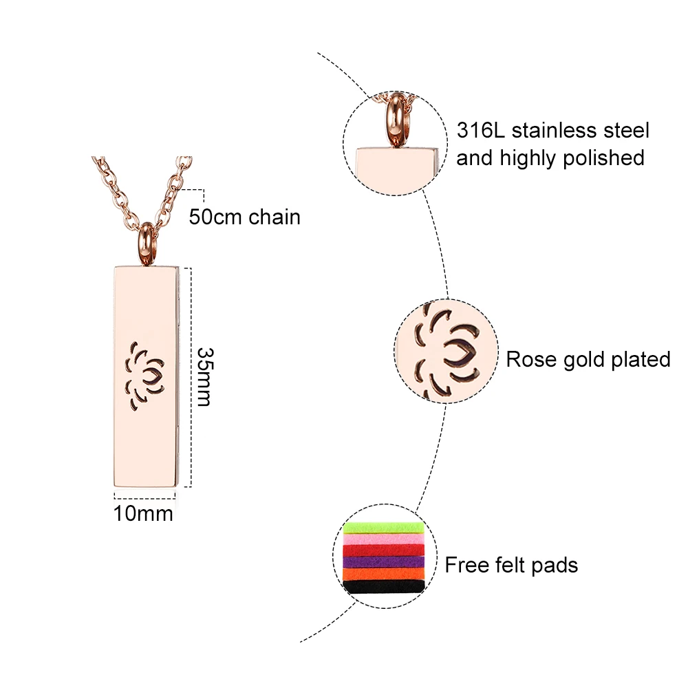 Прямоугольник Духи диффузор ожерелье розовое золото цвет нержавеющая сталь магнитный аромат медальона эфирное масло подвеска-диффузор