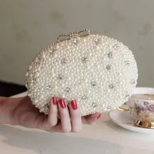 Neue Ankunft Frauen Abend Handtaschen Luxus Hochzeit Braut Handtasche Voller Perle Perlen Mode Strass Schulter Kette Taschen