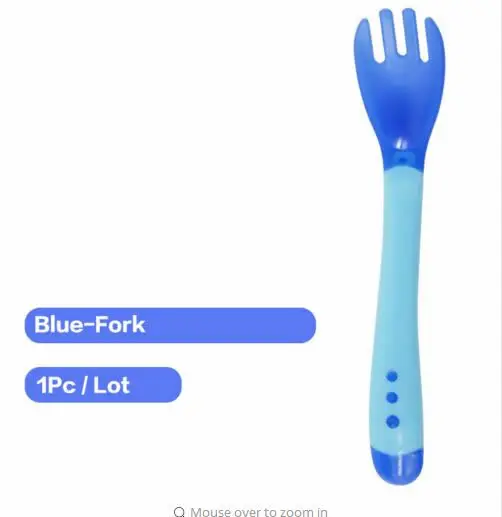 Детская посуда, Обучающие Детские блюда с присоской, миска для еды, чувствительная температура, ложка, миска для кормления ребенка - Цвет: Blue Fork